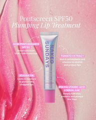 Naked Sundays PoutScreen SPF 50 aceite-jojoba: nutrición suave para labios secos.