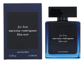 Narciso Rodriguez Bleu Noir, botella azul; fragancia versátil para uso diario.