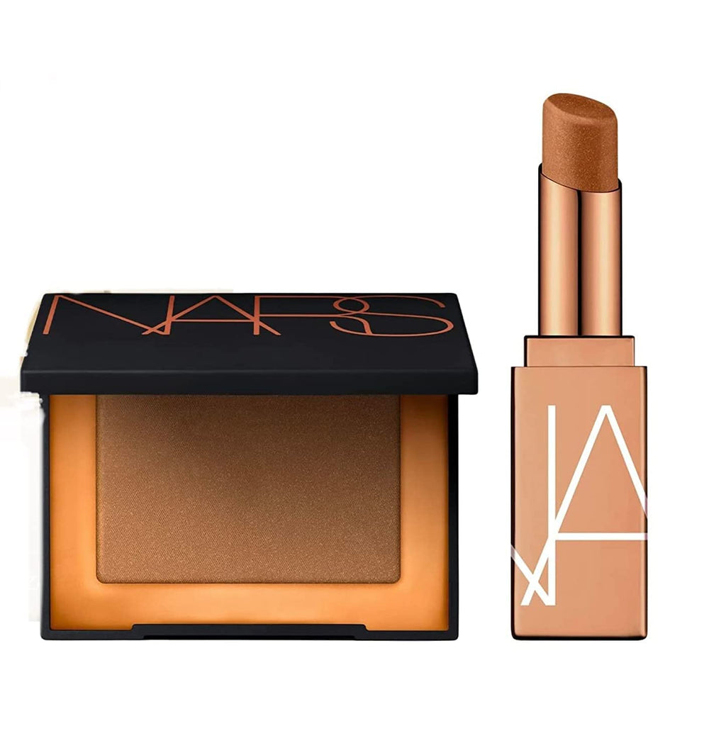 NARS Laguna Bronceador y Bálsamo After Glow para labios: brillo suave e hidratación.