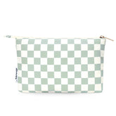 Narwey bolsa de maquillaje verde menta con cuadros, ideal para ordenar cosméticos.