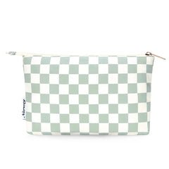 Narwey bolsa de maquillaje verde menta con cuadros, ideal para ordenar cosméticos.