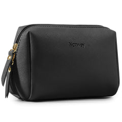 Narwey bolsa de maquillaje en PU negro, suave y elegante para el día a día.