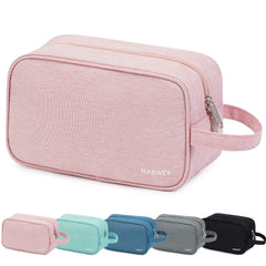 Narwey bolso de viaje rosa, vista frontal, ideal para organizar artículos de aseo durante viajes.