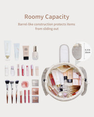 Narwey bolsa maquillaje barril con cierre velcro frontal para acceso rápido.