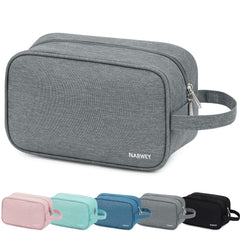 Narwey neceser de viaje gris, vista frontal, gran capacidad para productos de cuidado