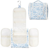 Trousse de toilette Narwey suspendue bleu fleuri, pratique pour voyager et gagner de l'espace.