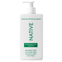 Loción corporal Native, botella-relajante para piel suave y confort.