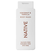 Gel de baño Native muestra la botella con aroma de coco y vainilla para ducha lujosa