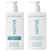 Native Cachemira y Lluvia Shampoo en botella frontal, limpieza suave para cabello normal.