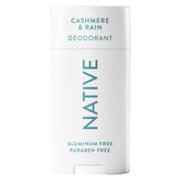 Native Cashmere & Rain deodorant bottle shows a clean, aluminum-free formula for long-lasting freshness.
