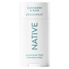 Native Cashmere & Rain deodorant bottle shows a clean, aluminum-free formula for long-lasting freshness.