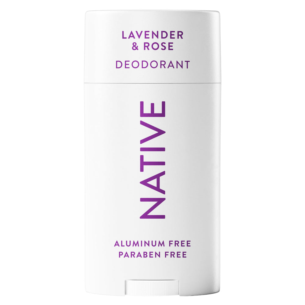 Desodorante Native lavanda-rosa en botella, aroma suave para uso diario.