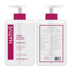 Coconut & Vanilla label on Native hand soap bottle emphasizes clean ingredients