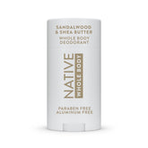 Native sandalwood and shea butter deodorant stick for all-day odor protection.
