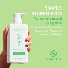 Native limpiador facial sensible sin fragancia, ideal para piel sensible.