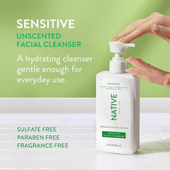 Native limpiador facial sensible con textura suave para piel delicada.