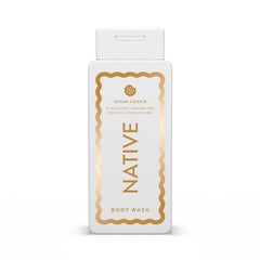 Native Sugar Cookie body wash bottle with luxurious lather and moisturized skin.
