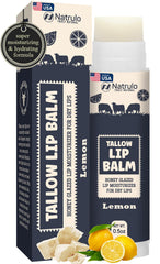 Bálsamo labial Natrulo de sebo de res con limón para hidratación duradera.