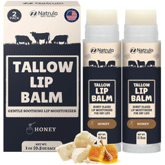 Bálsamo labial Natrulo con grasa de res, frente del producto, hidratación duradera.
