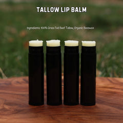 Natural Organic Storefront Beef Tallow Lip Balm four-pack back view shows easy, mess-free application.