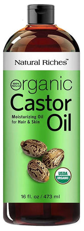 Natural Riches Aceite de Ricino Prensado en Frío, botella ámbar para preservar nutrientes y cuidado capilar