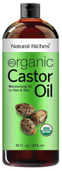 Natural Riches Aceite de Ricino Prensado en Frío, botella ámbar para preservar nutrientes y cuidado capilar