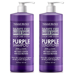 Natural Riches champú morado en botella, neutraliza amarillentos y realza tonos fríos.