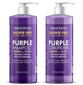 Natural Riches Purple Shampoo close-up bottle for brassy tone neutralization.