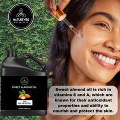 Naturevibe Botanicals aceite almendra dulce sobre la piel, suavidad y nutrición.