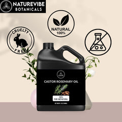 Naturevibe Botanicals Aceite de Ricino con Romero, etiqueta clara que resalta ingredientes puros