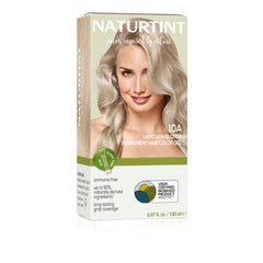 Naturtint 10A Rubio Ceniza Claro envase del producto, color permanente suave y responsable