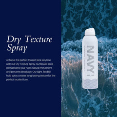 Navy Hair Care Dry Texture Spray con aceite de girasol para nutrición y fortalecimiento.