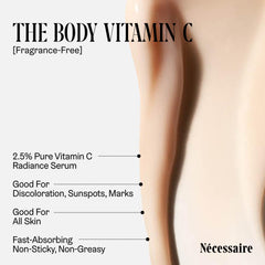 Nécessaire Sérum Corporal de Vitamina C, textura ligera para piel suave.
