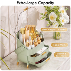 NestOrganix: organizador portátil con mango dorado para dormitorio o baño, fácil de transportar.