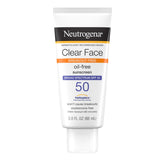 Neutrogena Clear Face Sunscreen, envase compacto para uso diario con protección SPF 50.