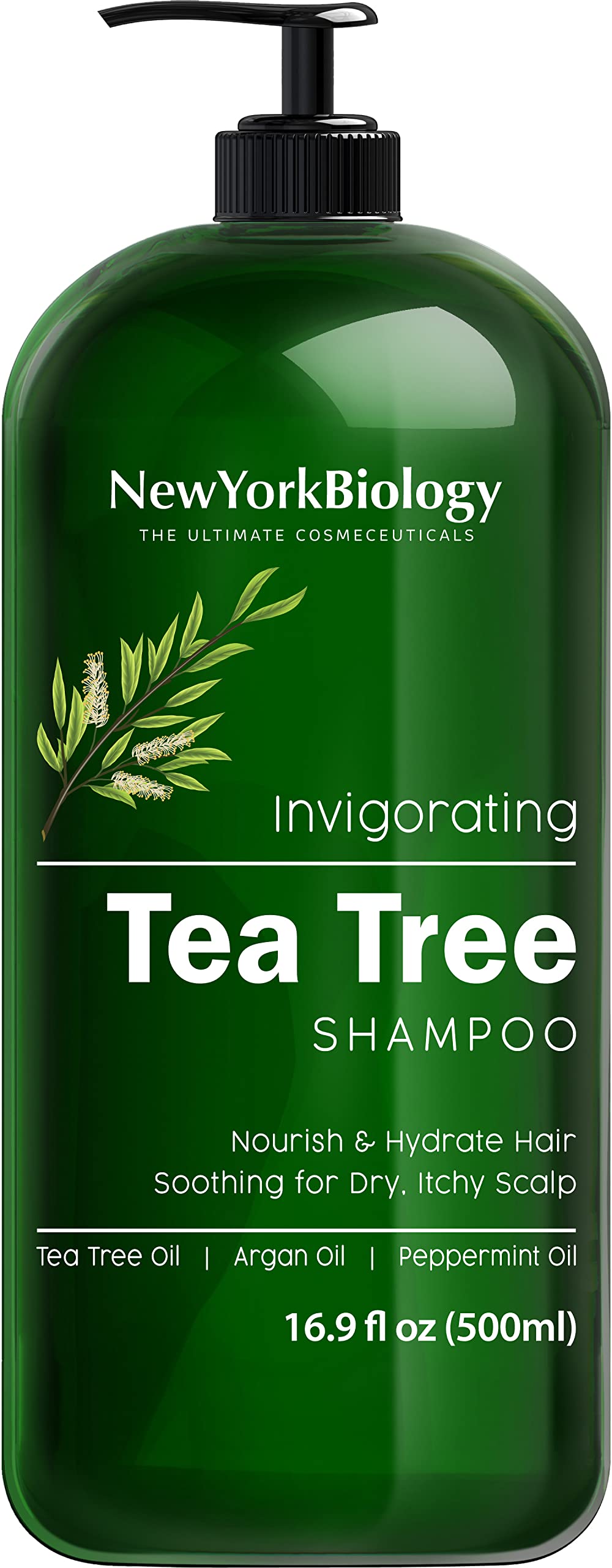 NEW YORK BIOLOGY Champú árbol de té, botella visible, purificante para el cuero cabelludo.