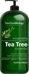 NEW YORK BIOLOGY Champú árbol de té, botella visible, purificante para el cuero cabelludo.