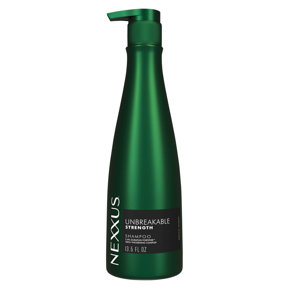 Nexxus Unbreakable Care Shampoo, botella frontal, aporta limpieza suave y volumen ligero.