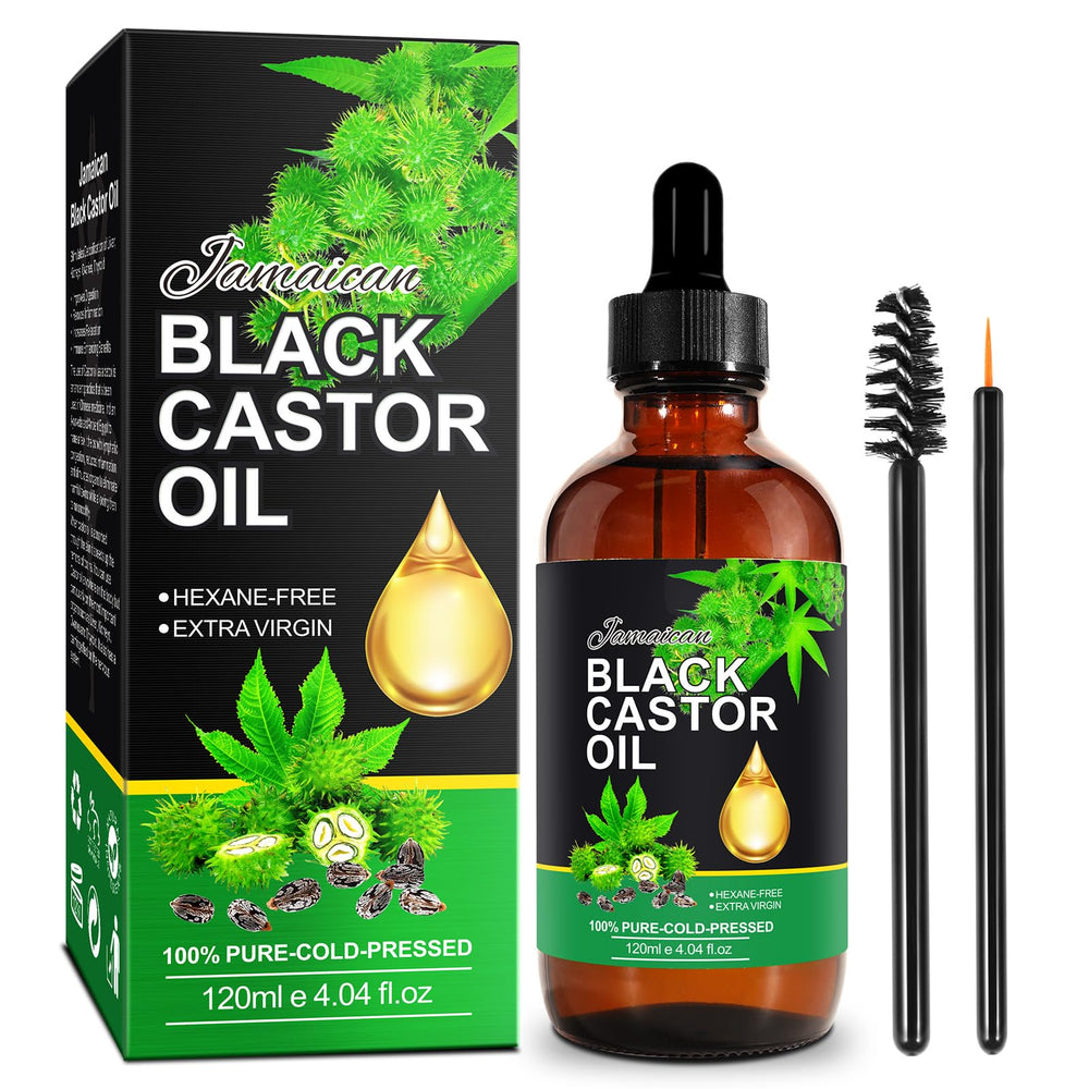 NIFEISHI Aceite de Ricino Negro Jamaicano en botella de vidrio; uso versátil para cuerpo y cabello.