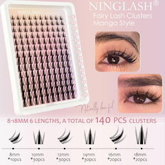 Ninglash Pestañas Manga Clusters: estilo ojo grande para efecto anime.