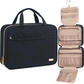 NISHEL bolsa de aseo de viaje, vista exterior en negro, ideal para viajes familiares.
