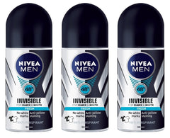 NIVEA Invisible for Black & White roll-on bottle 3-pack for all-day freshness.