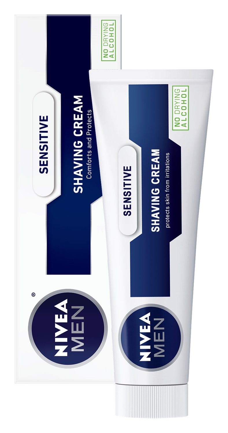 NIVEA MEN Sensitive crema de afeitar en tubo, suave para piel sensible.