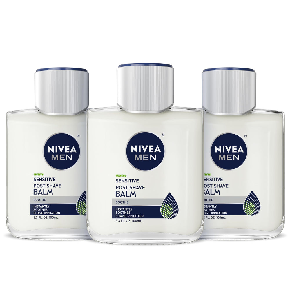 NIVEA MEN Sensitive Post Shave Balm en botella, hidratación suave tras el afeitado.