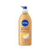 NIVEA Skin Firming Melanin Beauty & Hydration bottle pump for easy, even application.