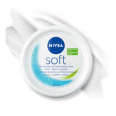 NIVEA Soft crema hidratante, textura cremosa para una piel suave y cómoda.