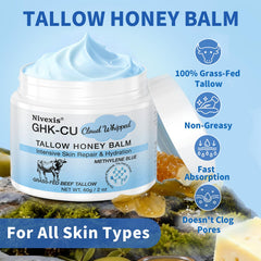Nivexis grass-fed-tallow-beauty cream close-up highlights creamy moisture base.