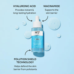 Aplicación suave del serum No7 Hydraluminous para una piel radiante.