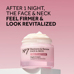 Close-up of No7 night cream jar highlights rich texture for mature skin care.