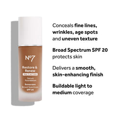 Cobertura media de No7 Restore & Renew Foundation para un tono equilibrado.